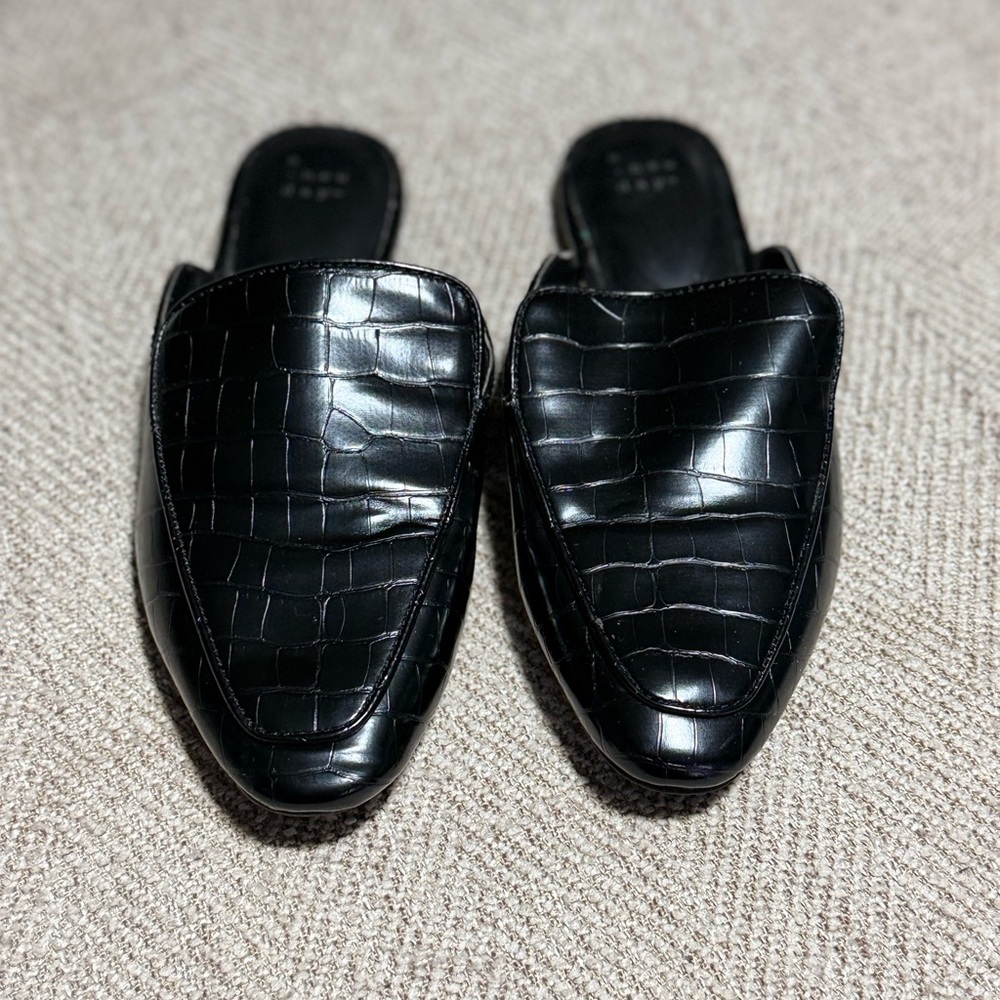 a new day Black Croc-Embossed Mules
